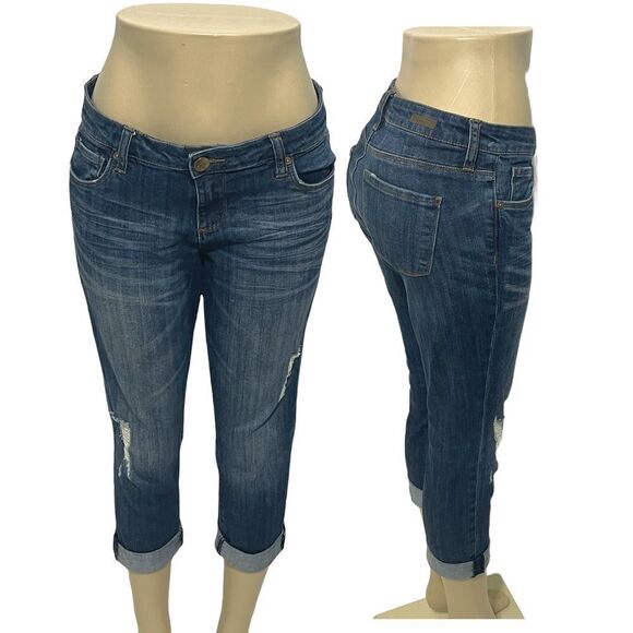 Kut From The Kloth Reese Distressed Denim Ankle Jeans Medium‎ Wash 6 Petite - Picture 1 of 13